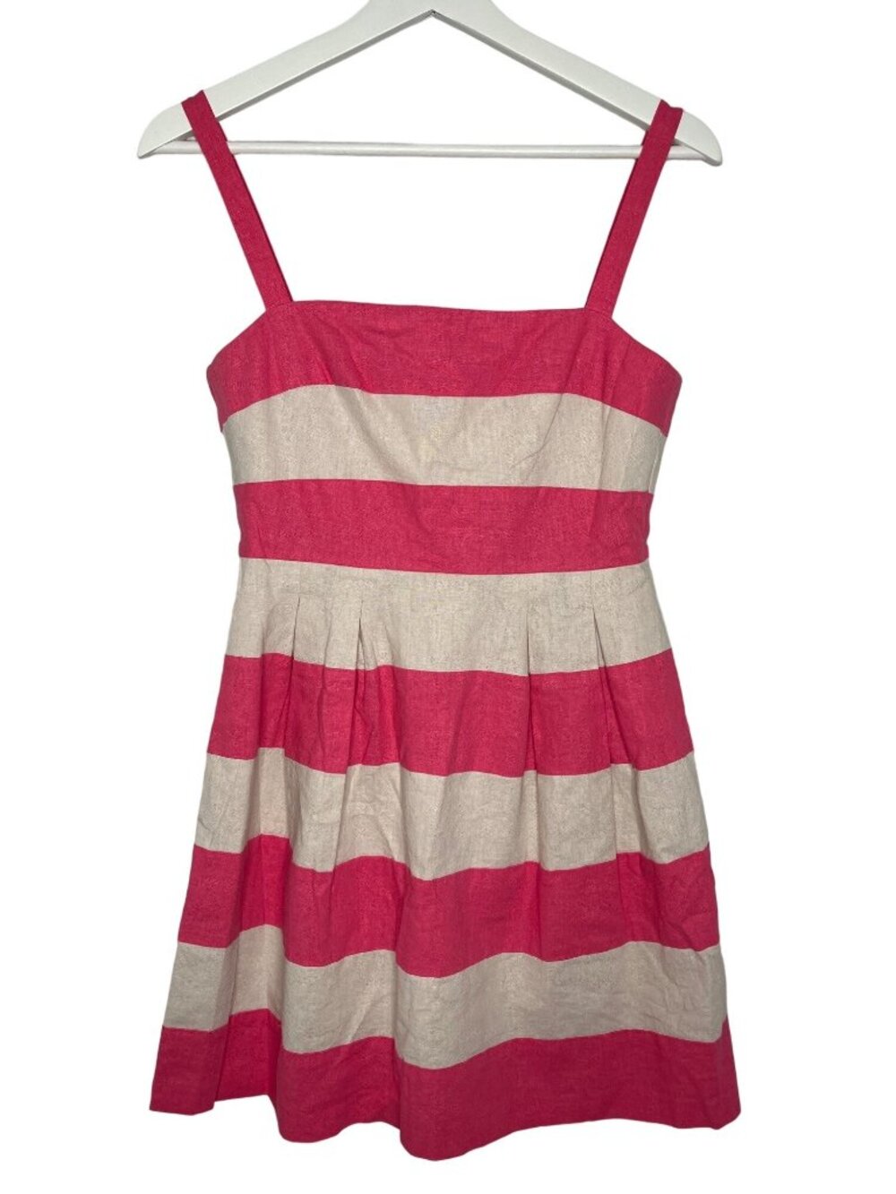 LOFT Pink Striped A Line Dress Size 0 Linen Blend Sleeveless